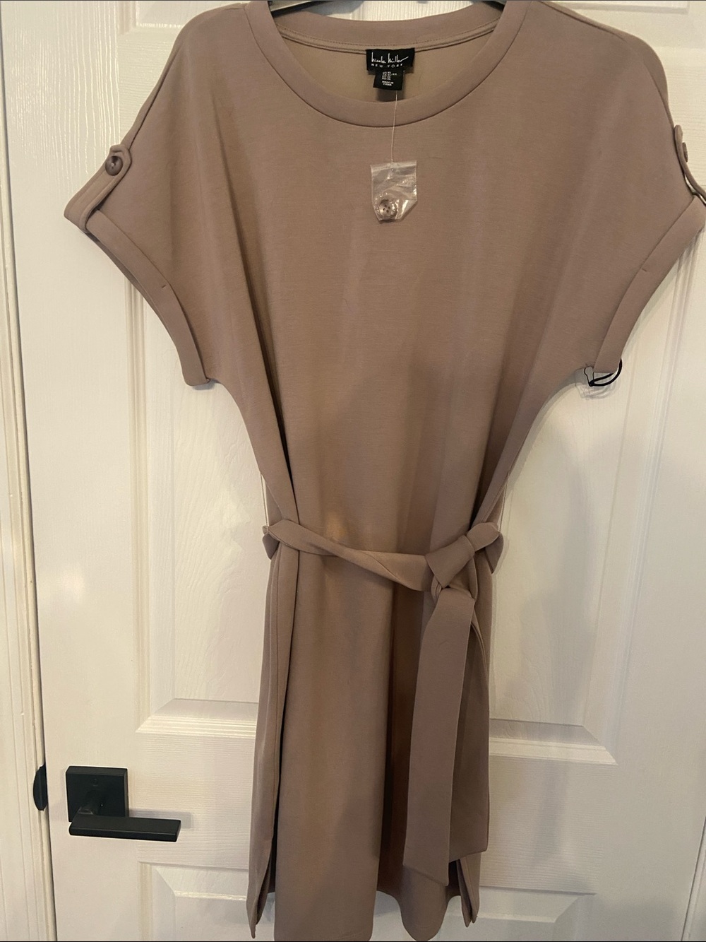 Nicole Miller Taupe Belted T-Shirt Dress